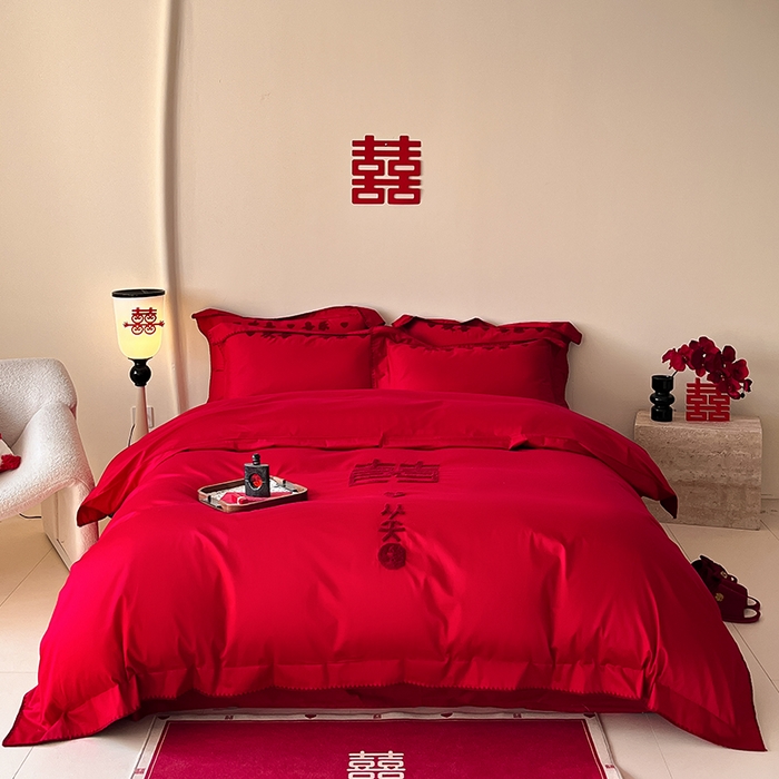 91家纺网 家纺一手货源 找家纺 （总）置顶家纺 2025新款亲肤磨毛刺绣婚庆四件套系列-实拍