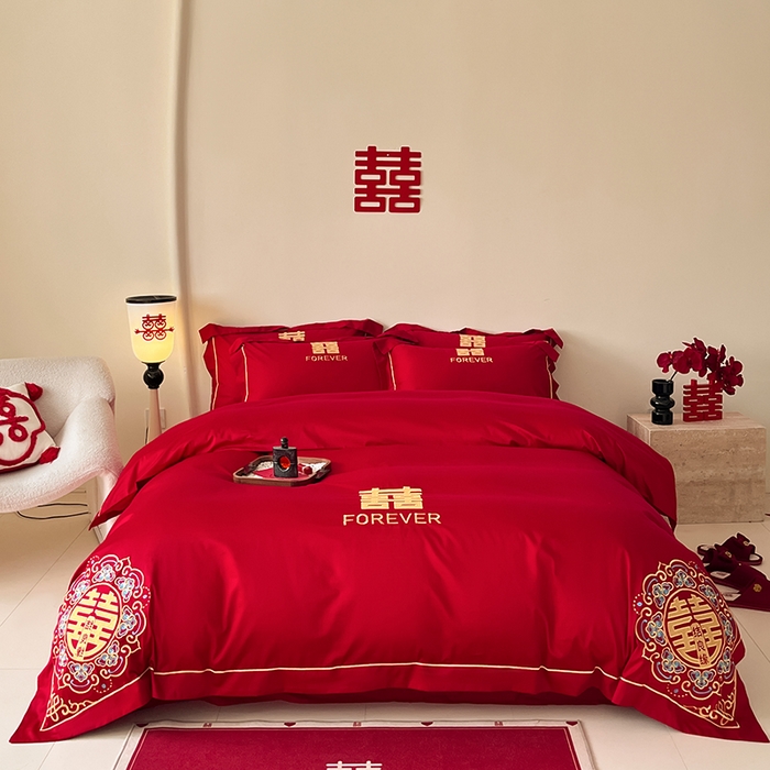 91家纺网 家纺一手货源 找家纺 （总）置顶家纺 2025新款亲肤磨毛刺绣婚庆四件套系列-实拍