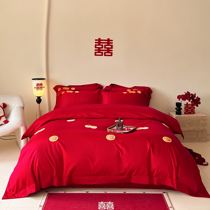 91家纺网 家纺一手货源 找家纺 （总）置顶家纺 2025新款亲肤磨毛刺绣婚庆四件套系列-实拍