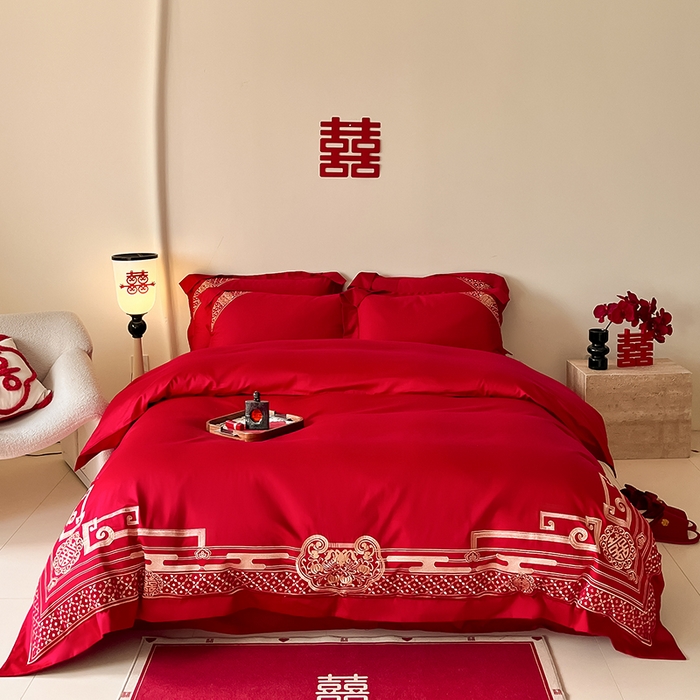 91家纺网 家纺一手货源 找家纺 （总）置顶家纺 2025新款亲肤磨毛刺绣婚庆四件套系列-实拍