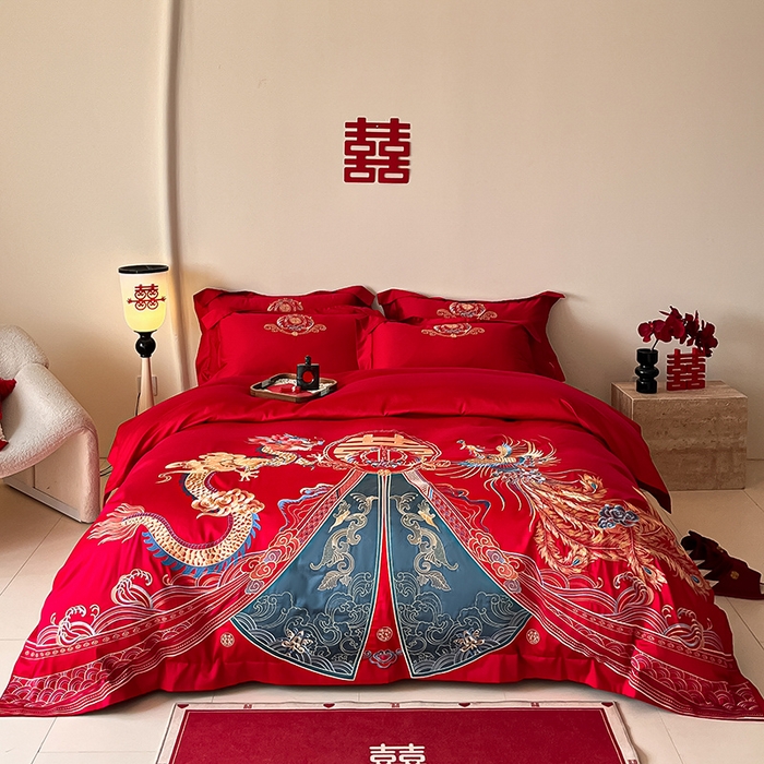 91家纺网 家纺一手货源 找家纺 （总）置顶家纺 2025新款亲肤磨毛刺绣婚庆四件套系列-实拍