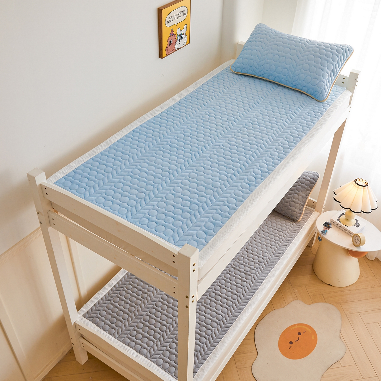 91家纺网 家纺一手货源 找家纺 希廷顿 2025新款保暖水晶绒宿舍床护垫 天空蓝