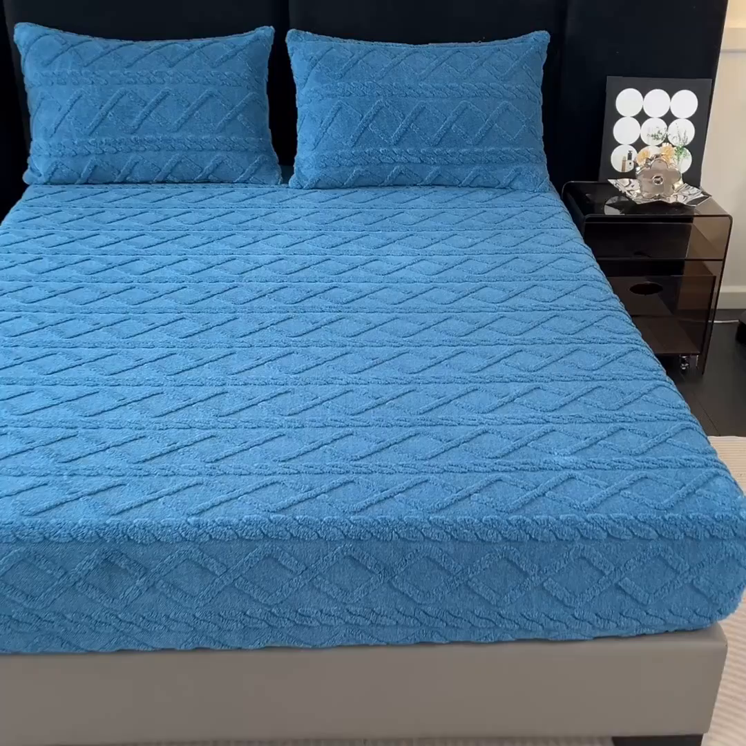 91家纺网 家纺一手货源 找家纺 米瑞娜 2025秋冬新款塔芙绒床笠三件套跨境单床笠外贸单品现货尺寸齐全 马尾型-宝兰