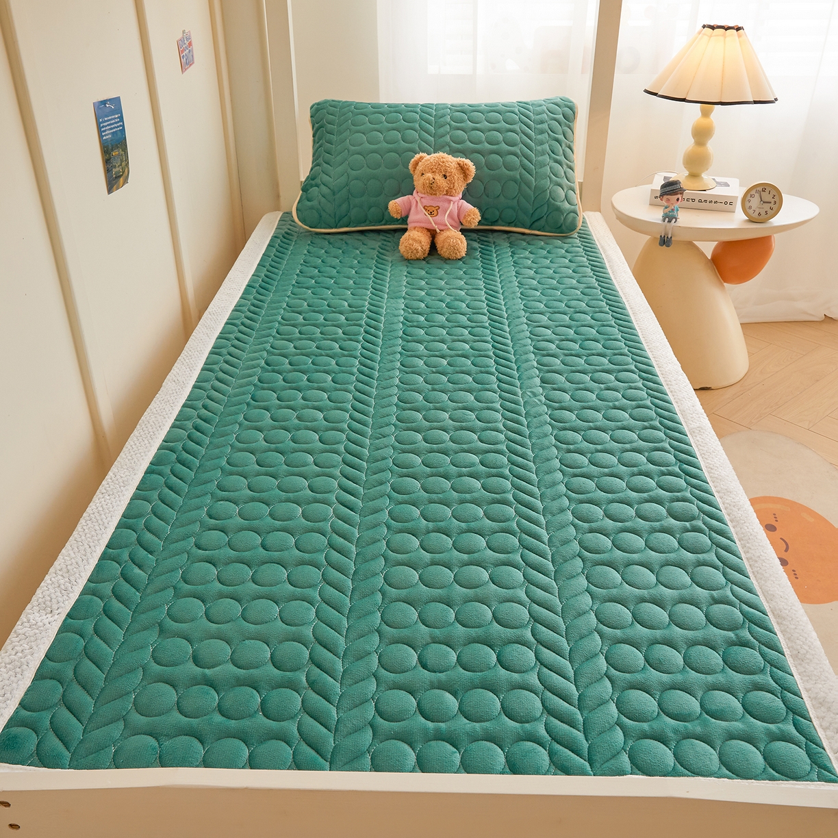 希廷顿 2025新款保暖水晶绒宿舍床护垫 墨绿色