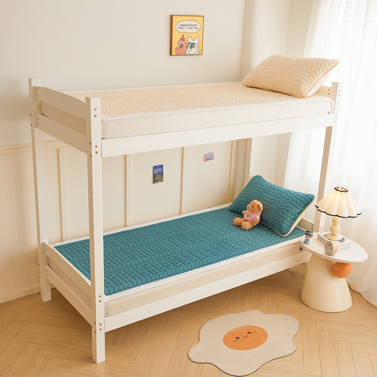 91家纺网 家纺一手货源 找家纺 希廷顿 2025新款保暖水晶绒宿舍床护垫 藏青色