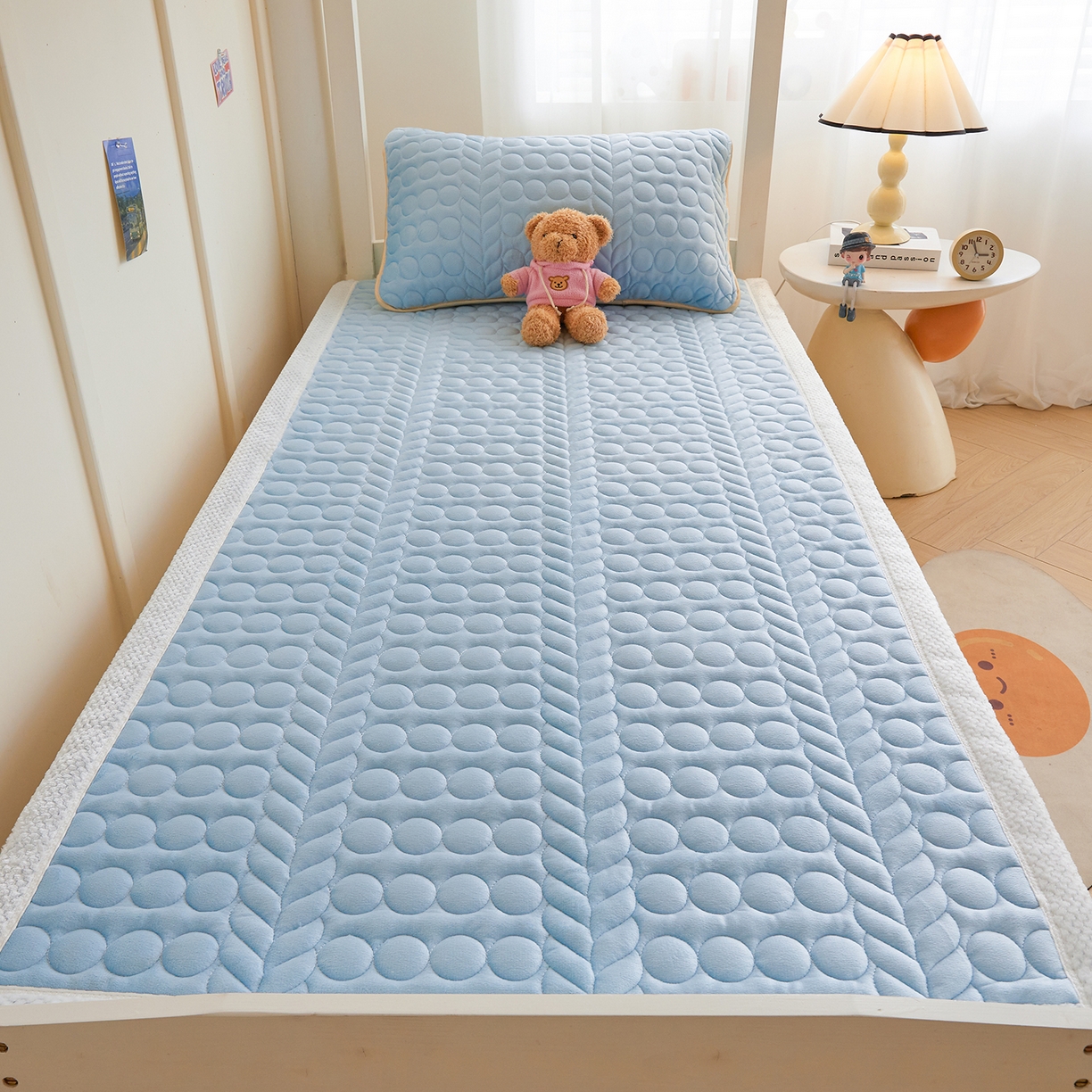 希廷顿 2025新款保暖水晶绒宿舍床护垫 天空蓝