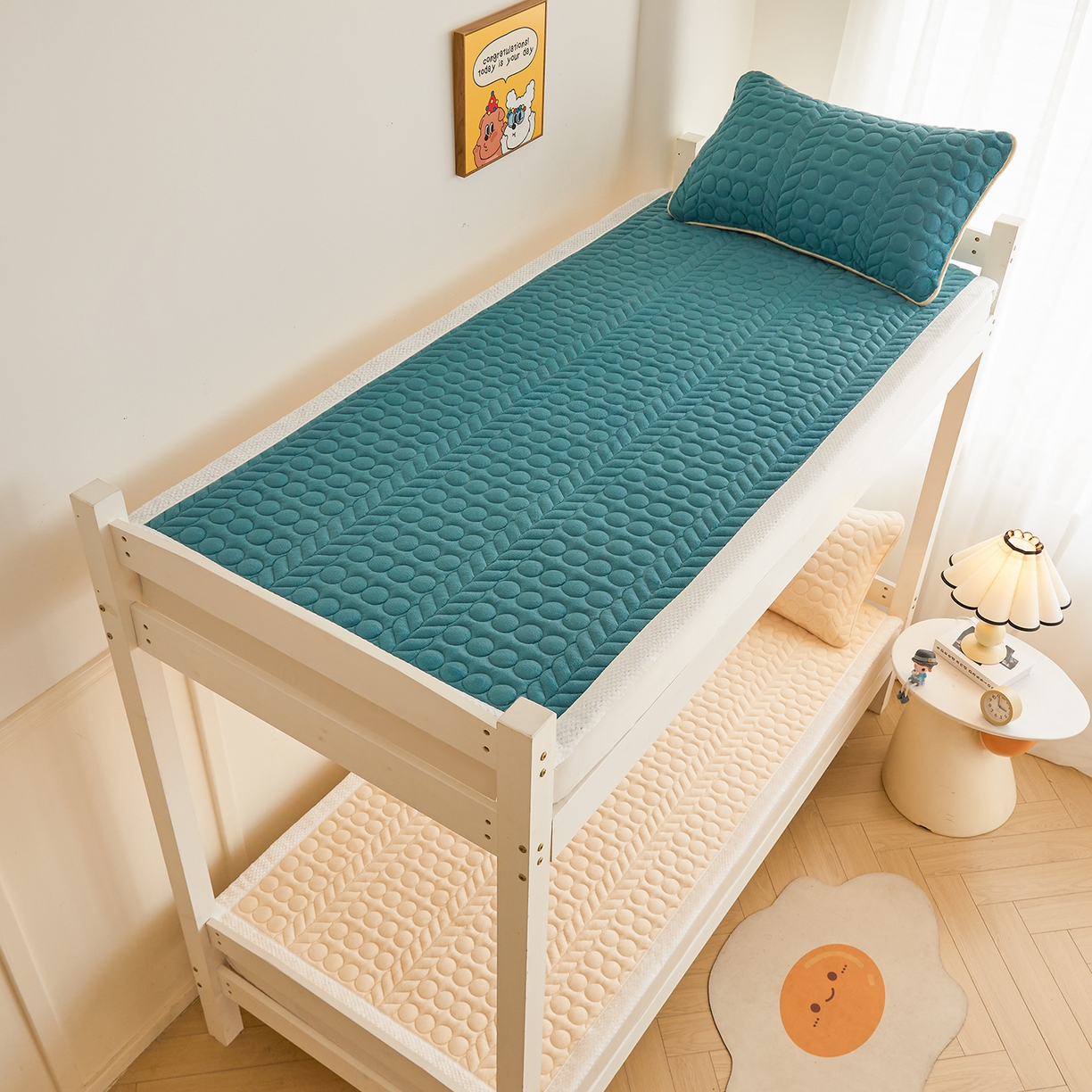 91家纺网 家纺一手货源 找家纺 希廷顿 2025新款保暖水晶绒宿舍床护垫 藏青色