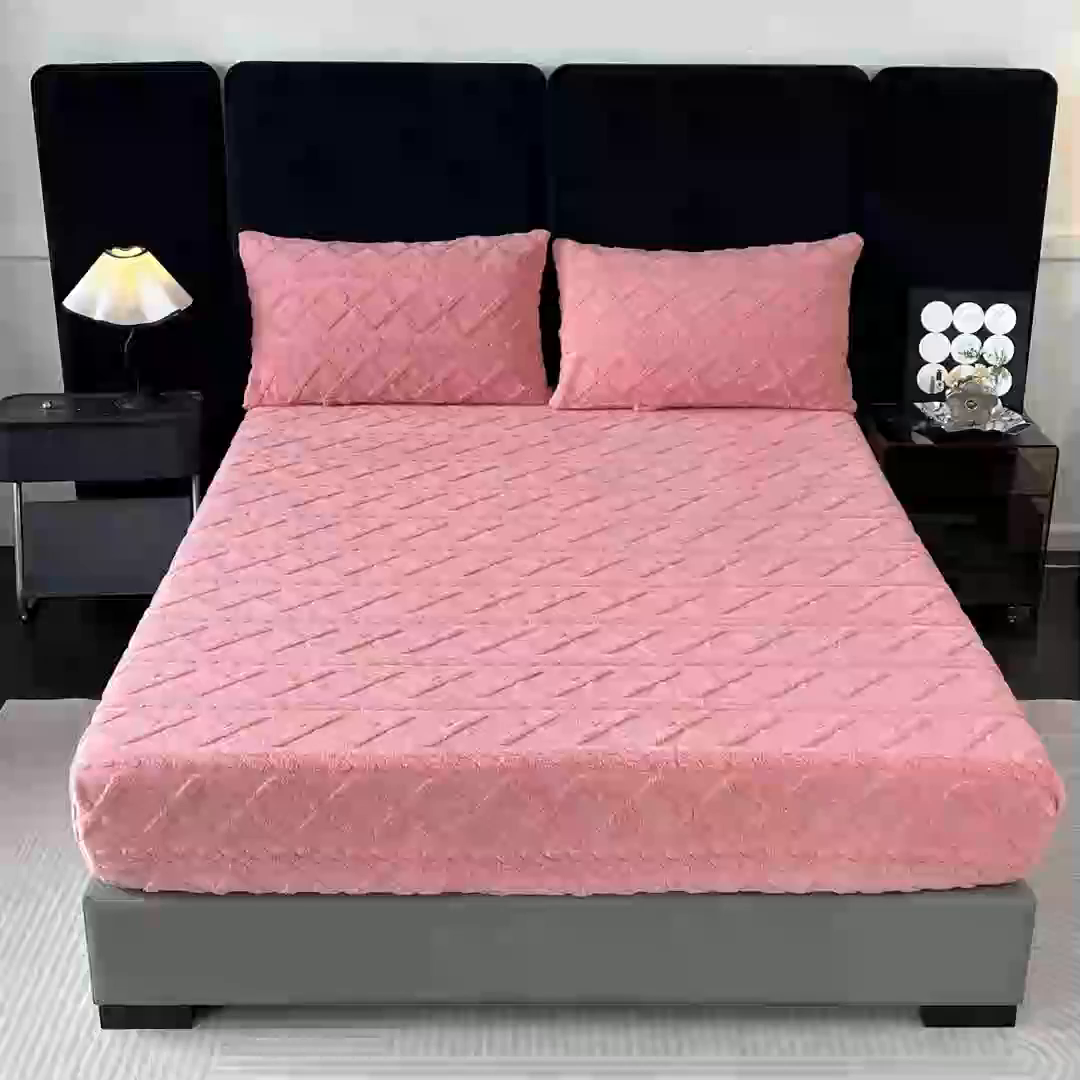 91家纺网 家纺一手货源 找家纺 米瑞娜 2025秋冬新款塔芙绒床笠三件套跨境单床笠外贸单品现货尺寸齐全 马尾型-玫红