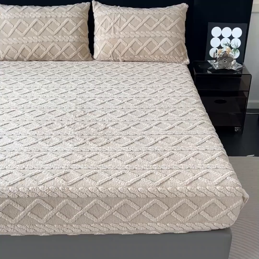 91家纺网 家纺一手货源 找家纺 米瑞娜 2025秋冬新款塔芙绒床笠三件套跨境单床笠外贸单品现货尺寸齐全 马尾型-卡其