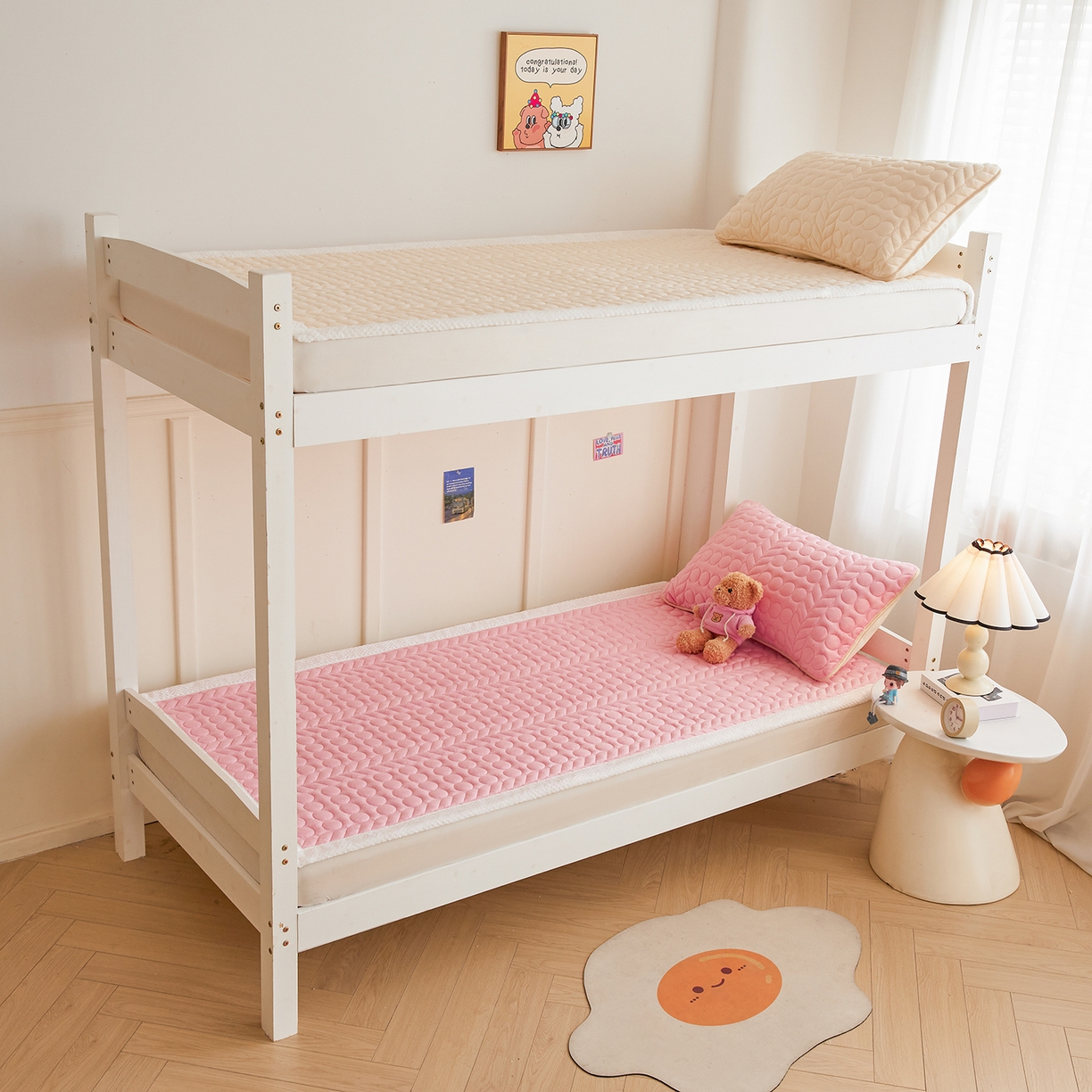 91家纺网 家纺一手货源 找家纺 希廷顿 2025新款保暖水晶绒宿舍床护垫 粉玉色