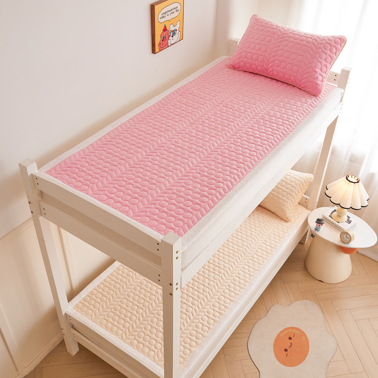 91家纺网 家纺一手货源 找家纺 希廷顿 2025新款保暖水晶绒宿舍床护垫 粉玉色