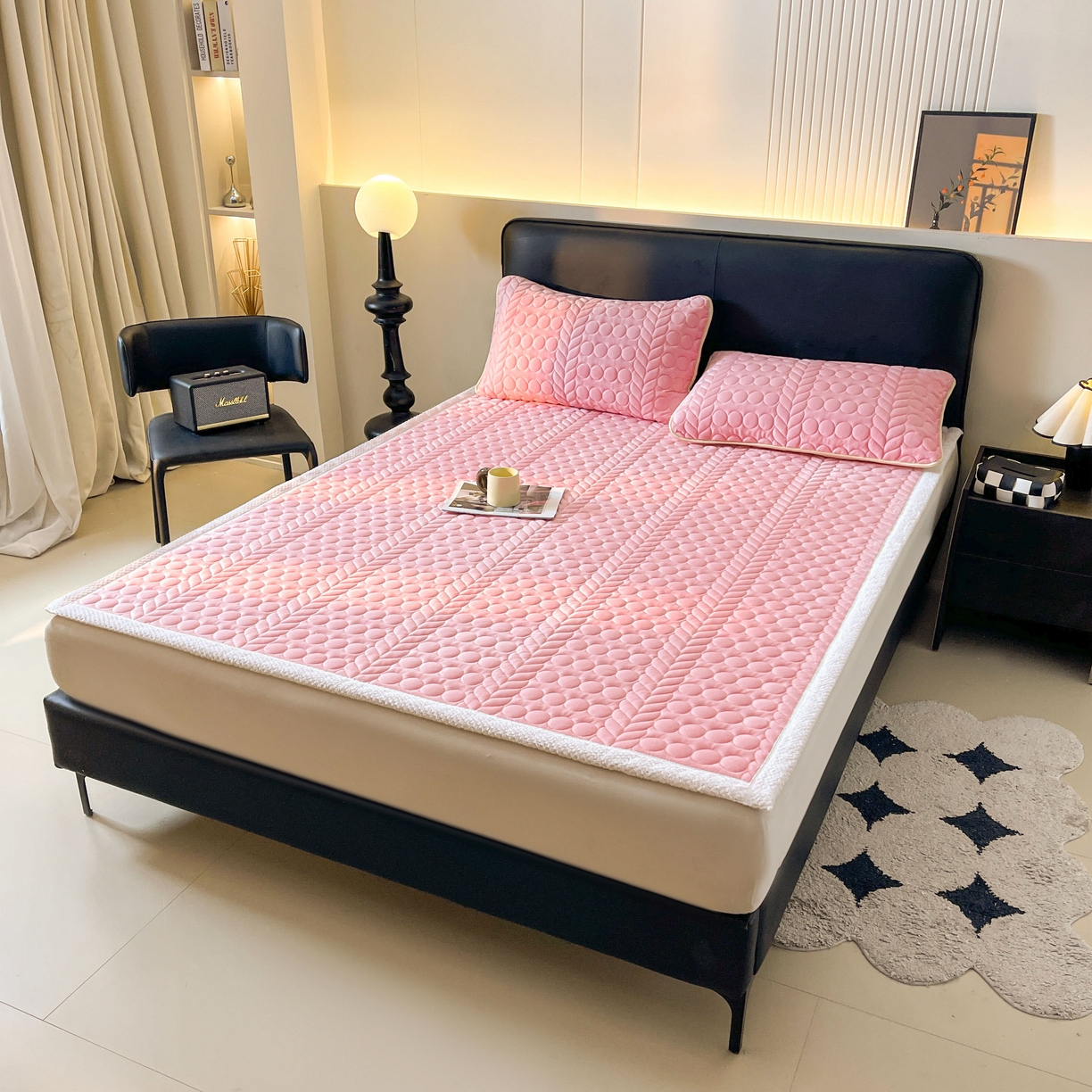 91家纺网 家纺一手货源 找家纺 希廷顿 2025新款加厚水晶绒床护垫 粉玉色