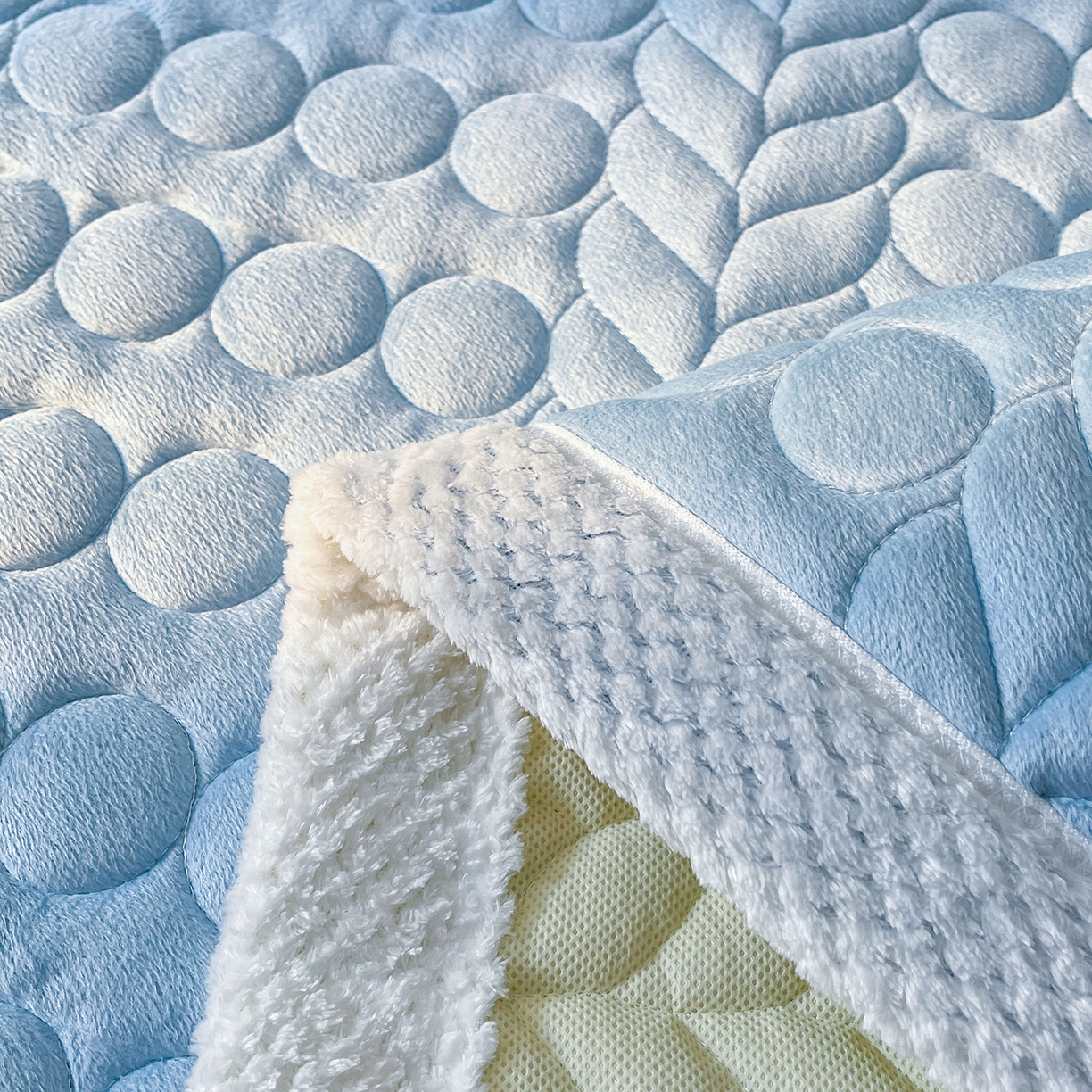 91家纺网 家纺一手货源 找家纺 希廷顿 2025新款加厚水晶绒床护垫 天空蓝