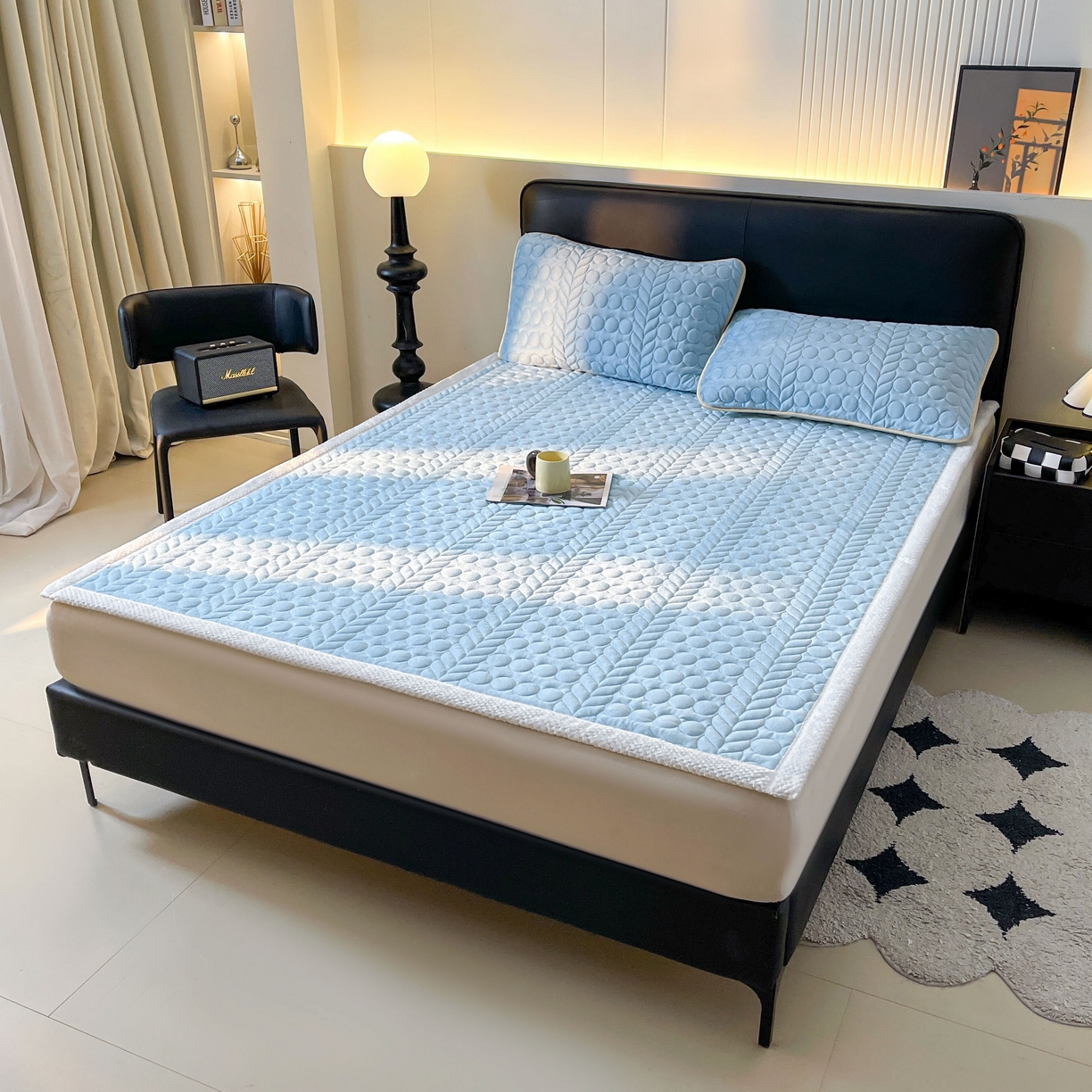 91家纺网 家纺一手货源 找家纺 希廷顿 2025新款加厚水晶绒床护垫 天空蓝