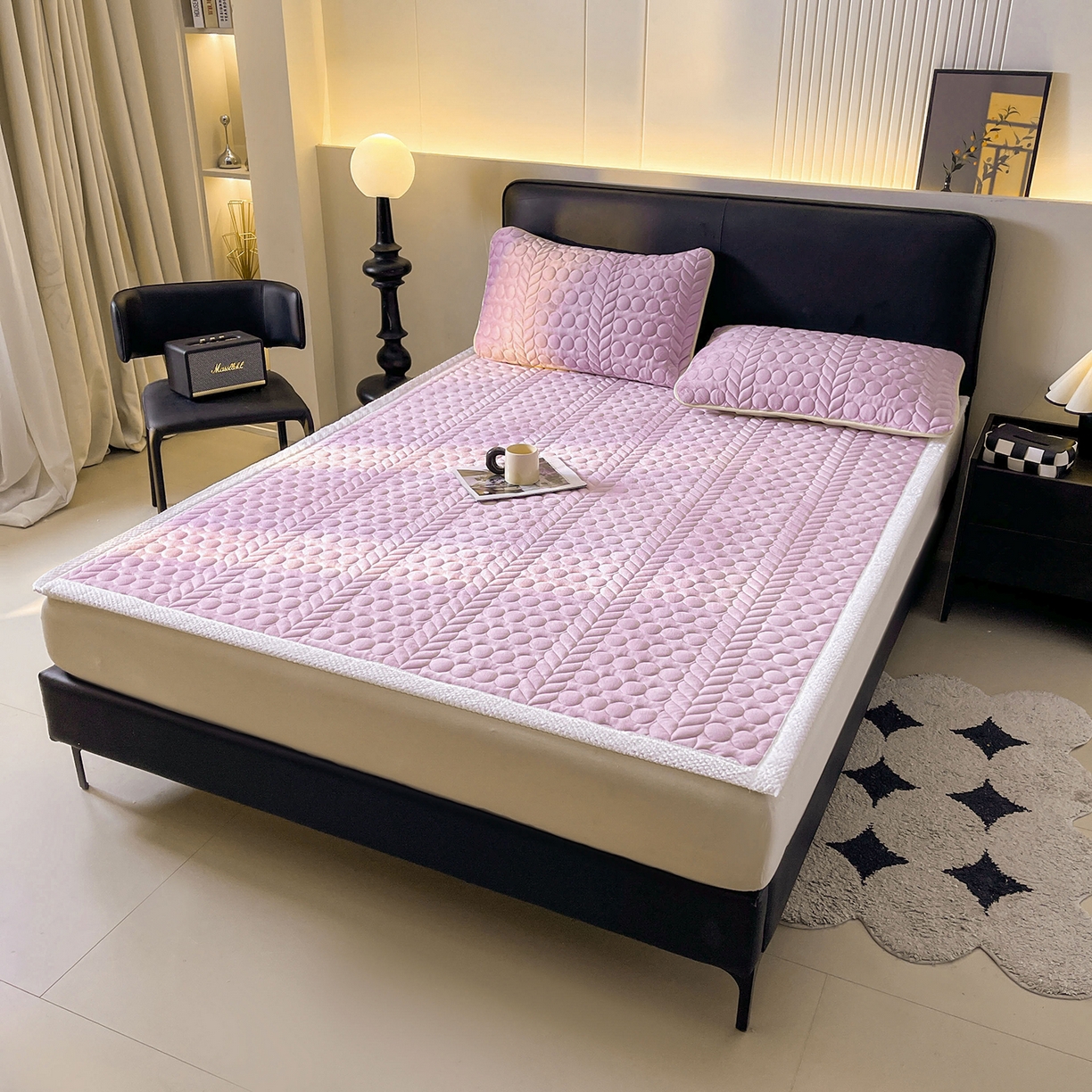 91家纺网 家纺一手货源 找家纺 希廷顿 2025新款加厚水晶绒床护垫 香芋紫