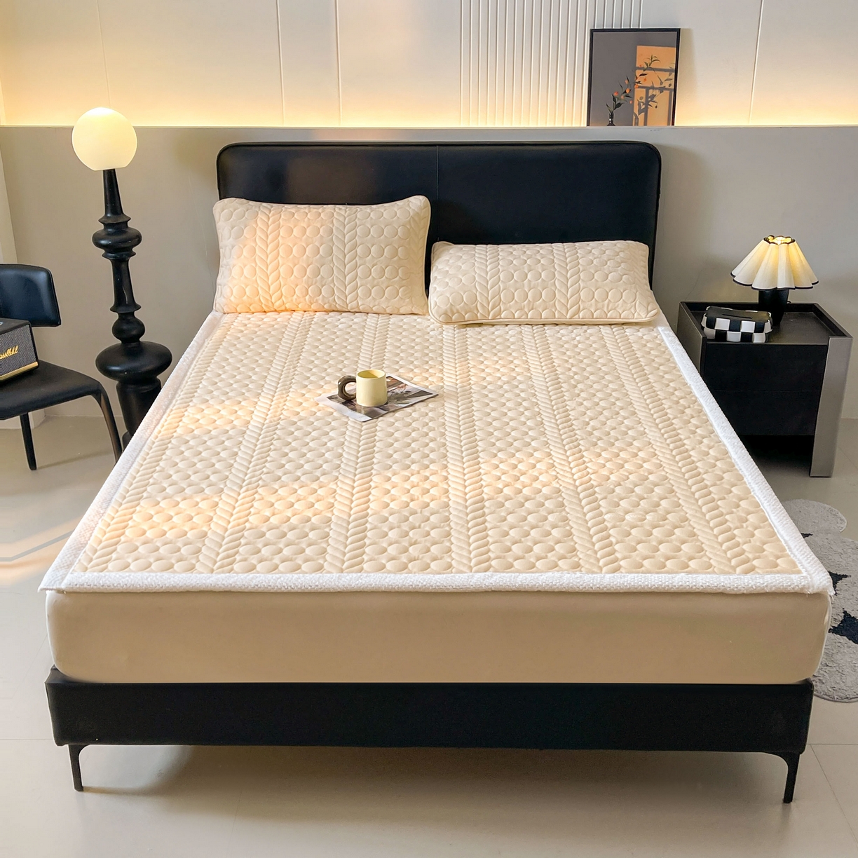 希廷顿 2025新款加厚水晶绒床护垫 奶咖色