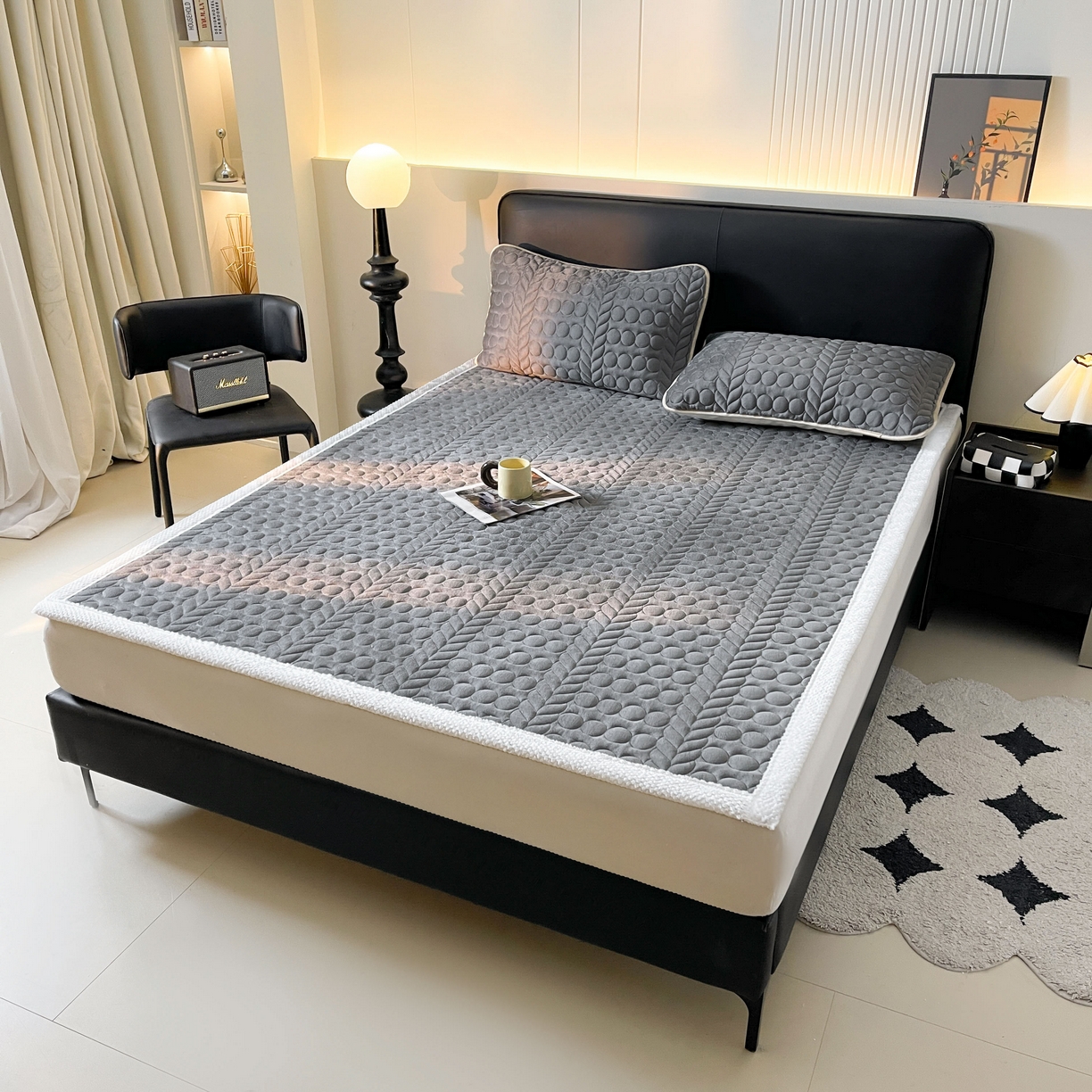 91家纺网 家纺一手货源 找家纺 希廷顿 2025新款加厚水晶绒床护垫 高级灰