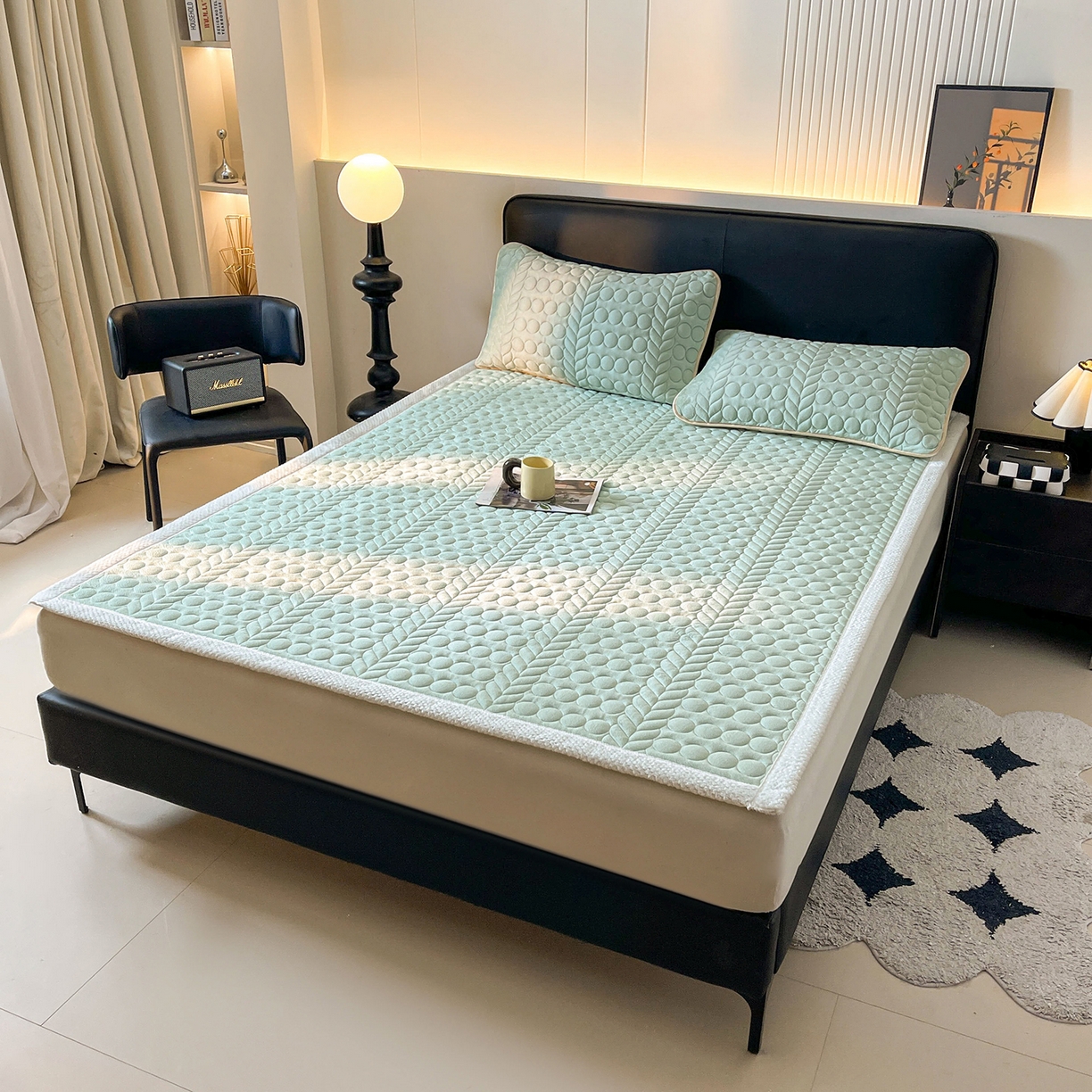 91家纺网 家纺一手货源 找家纺 希廷顿 2025新款加厚水晶绒床护垫 薄荷绿