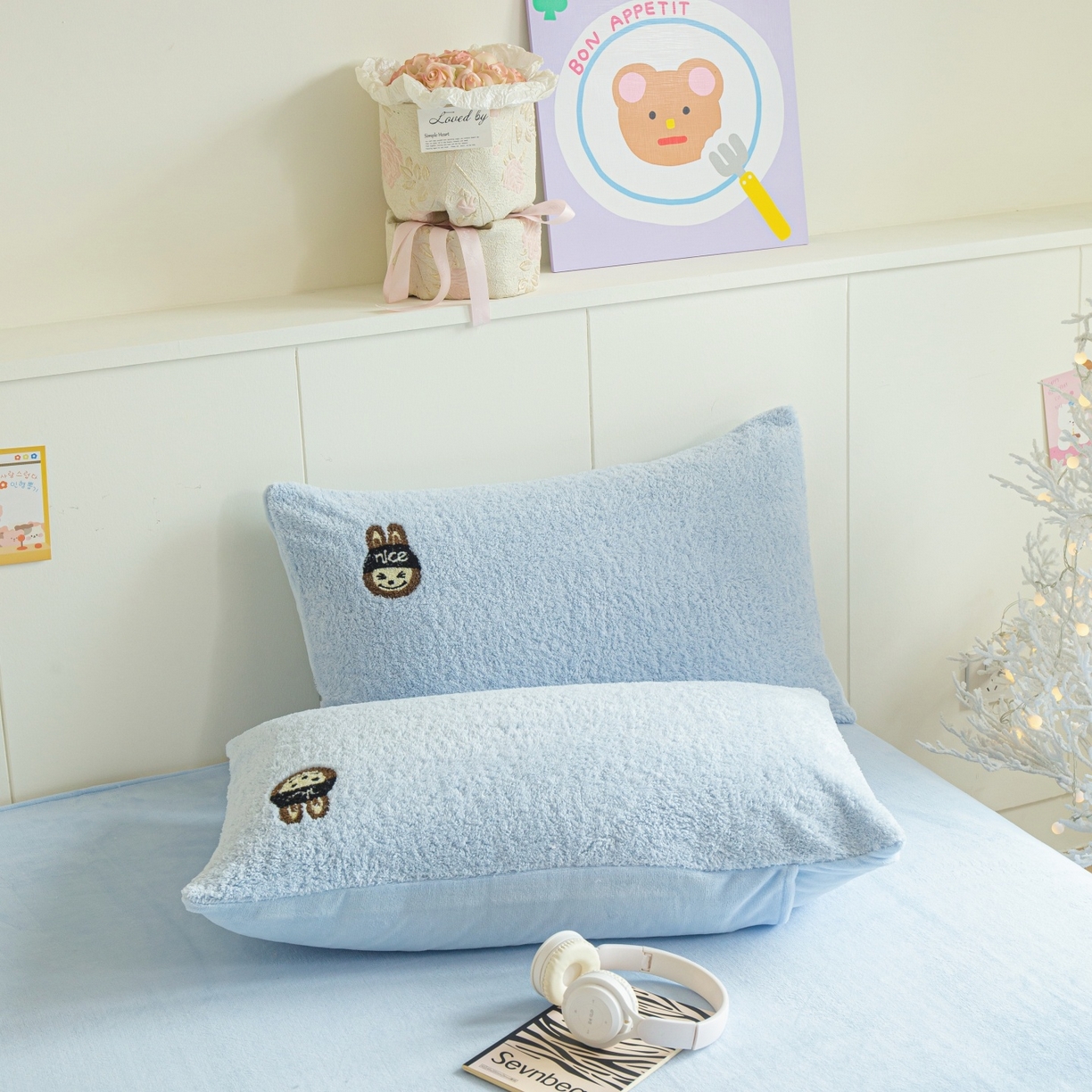 91家纺网 家纺一手货源 找家纺 庭笙 2025新款高克重泰迪绒毛巾刺绣牛奶绒四件套 bubu-浅蓝