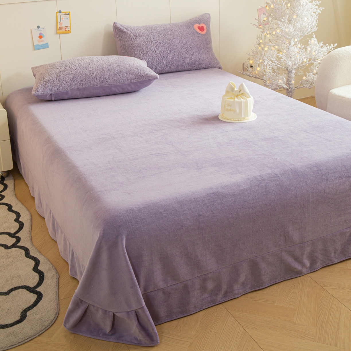 91家纺网 家纺一手货源 找家纺 庭笙 2025新款高克重泰迪绒毛巾刺绣牛奶绒四件套 爱心-紫