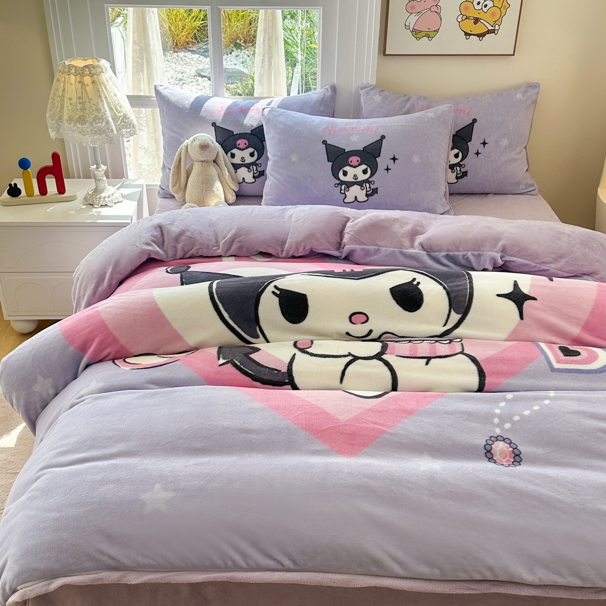 91家纺网 家纺一手货源 找家纺 一电 2025新款双面牛奶绒被套单件150x200儿童加厚法兰珊瑚绒被罩200x230冬季-第三批 天使库洛米