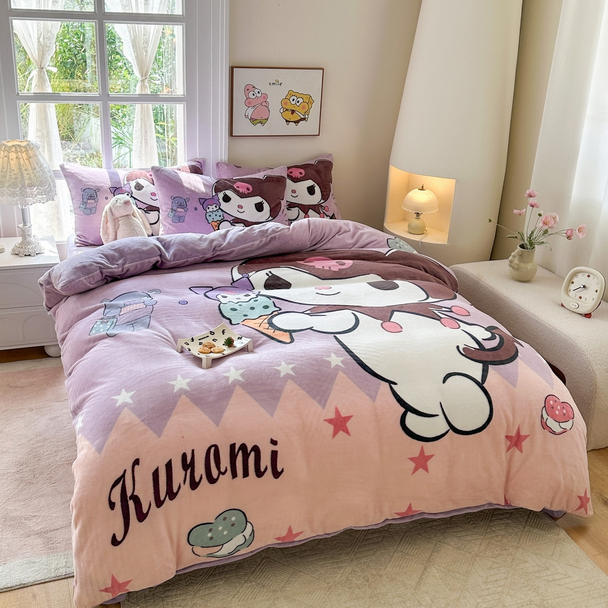 91家纺网 家纺一手货源 找家纺 一电 2025新款双面牛奶绒被套单件150x200儿童加厚法兰珊瑚绒被罩200x230冬季-第三批 甜筒库洛米