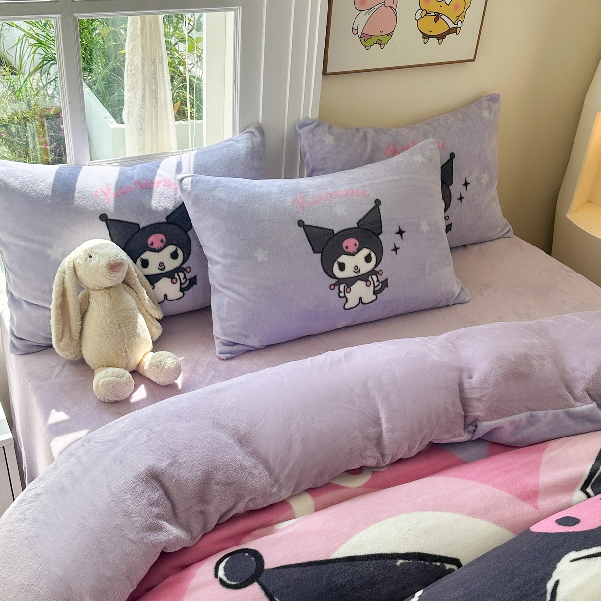 91家纺网 家纺一手货源 找家纺 一电 2025新款双面牛奶绒被套单件150x200儿童加厚法兰珊瑚绒被罩200x230冬季-第三批 天使库洛米