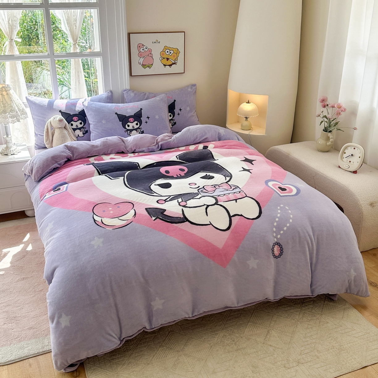 91家纺网 家纺一手货源 找家纺 一电 2025新款双面牛奶绒被套单件150x200儿童加厚法兰珊瑚绒被罩200x230冬季-第三批 天使库洛米