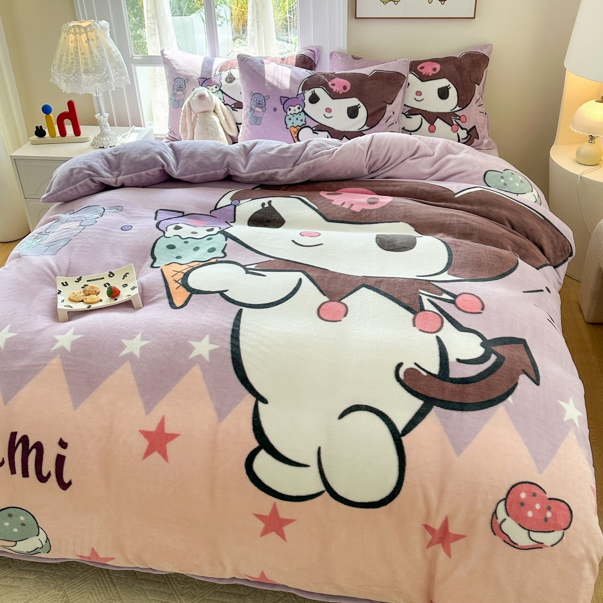 91家纺网 家纺一手货源 找家纺 一电 2025新款双面牛奶绒被套单件150x200儿童加厚法兰珊瑚绒被罩200x230冬季-第三批 甜筒库洛米