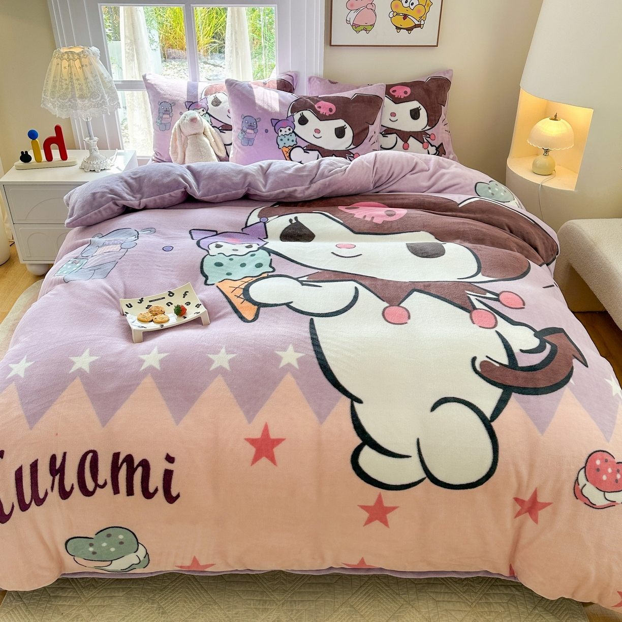 91家纺网 家纺一手货源 找家纺 一电 2025新款双面牛奶绒被套单件150x200儿童加厚法兰珊瑚绒被罩200x230冬季-第三批 甜筒库洛米