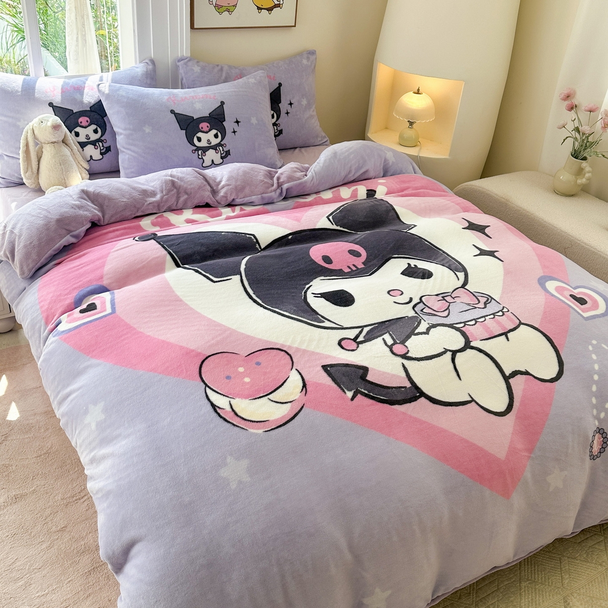 91家纺网 家纺一手货源 找家纺 一电 2025新款双面牛奶绒被套单件150x200儿童加厚法兰珊瑚绒被罩200x230冬季-第三批 天使库洛米