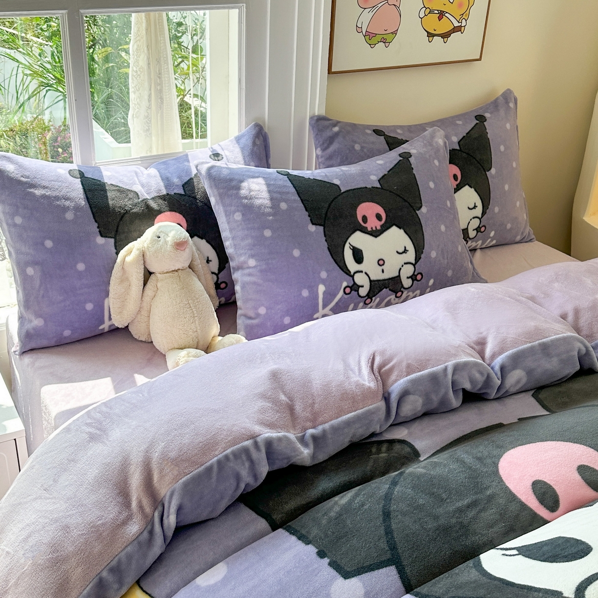 91家纺网 家纺一手货源 找家纺 一电 2025新款双面牛奶绒被套单件150x200儿童加厚法兰珊瑚绒被罩200x230冬季-第三批 圆点库洛米