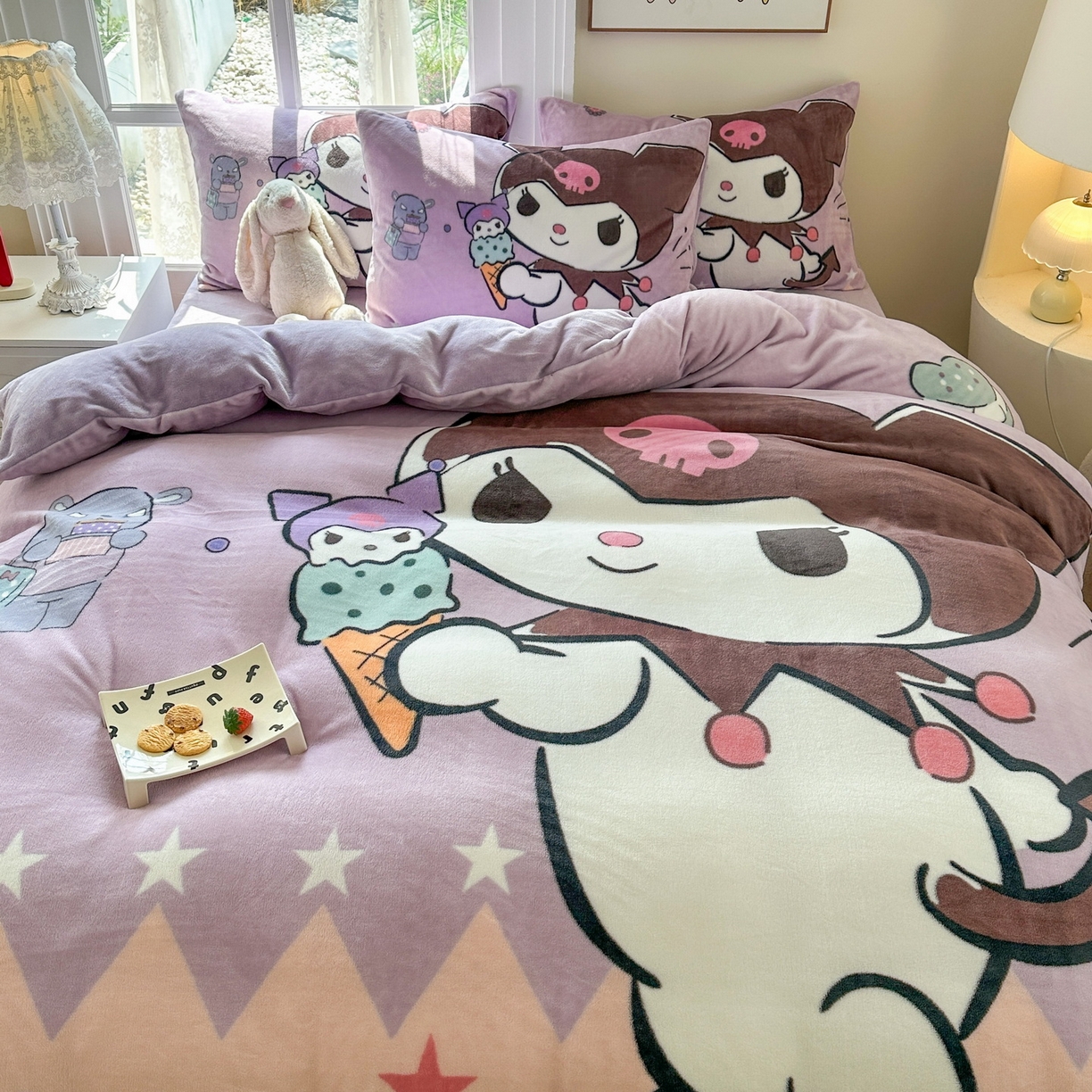 91家纺网 家纺一手货源 找家纺 一电 2025新款双面牛奶绒被套单件150x200儿童加厚法兰珊瑚绒被罩200x230冬季-第三批 甜筒库洛米