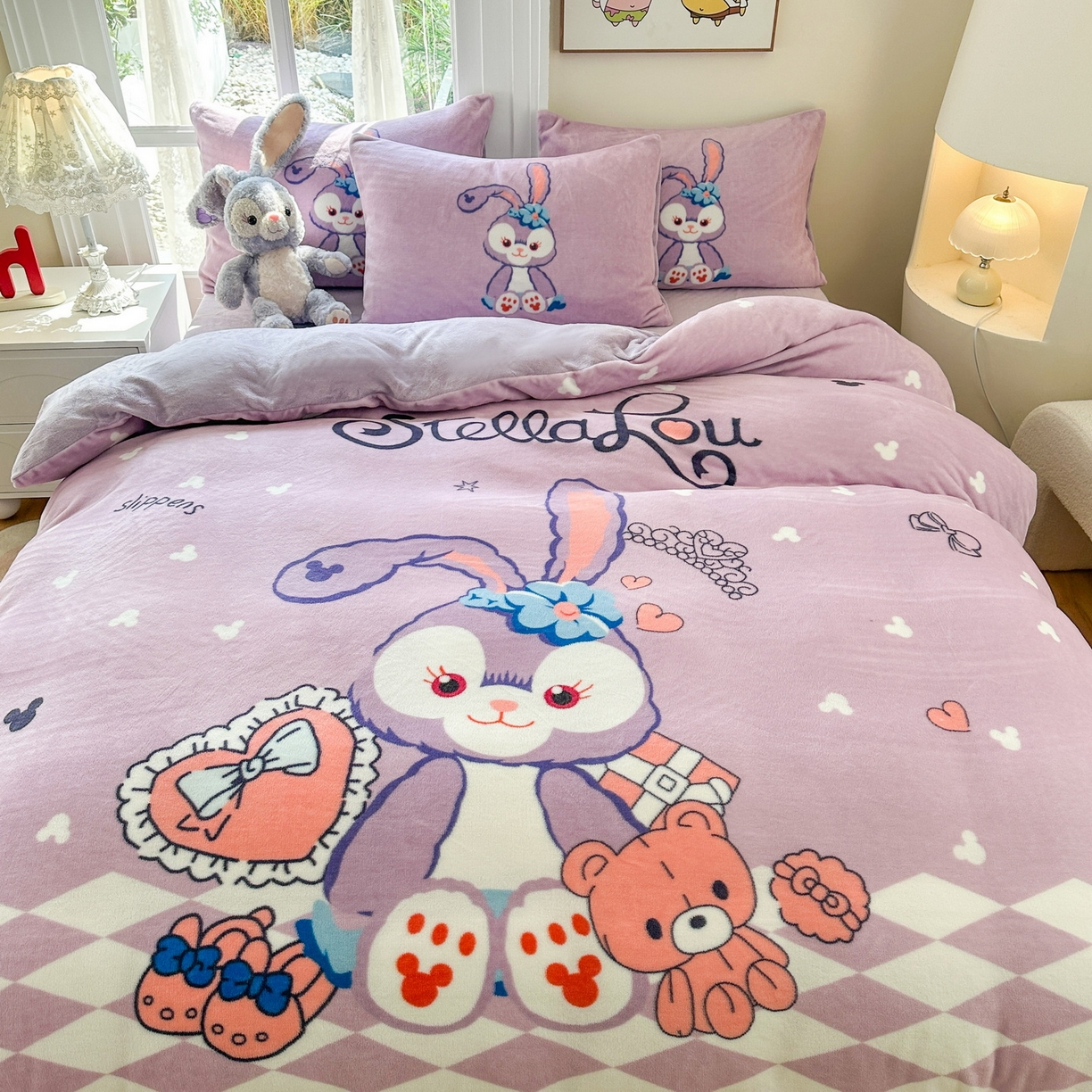 91家纺网 家纺一手货源 找家纺 一电 2025新款双面牛奶绒被套单件150x200儿童加厚法兰珊瑚绒被罩200x230冬季-第三批 小兔子