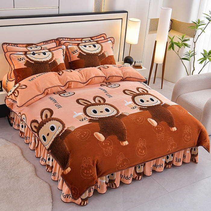 91家纺网 家纺一手货源 找家纺 （总）2025新款230克8.5斤加厚高克重牛奶绒金貂绒法莱绒四件套冬季加绒法兰绒床裙款