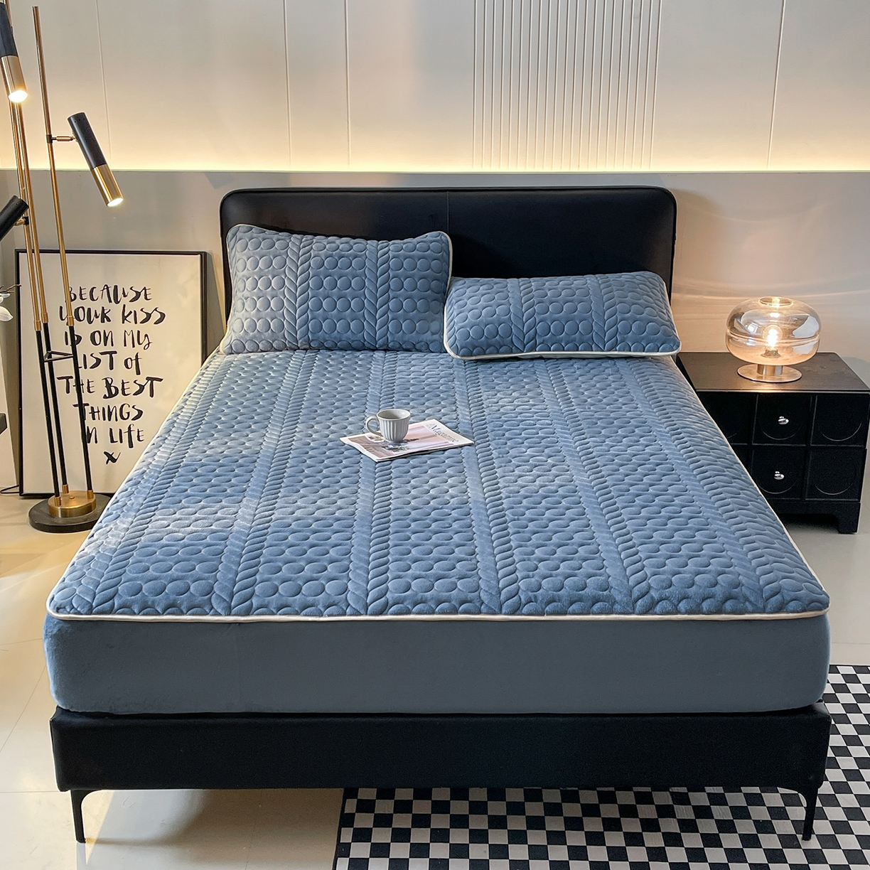 91家纺网 家纺一手货源 找家纺 希廷顿 2025新款速热水晶绒床笠 宾利蓝