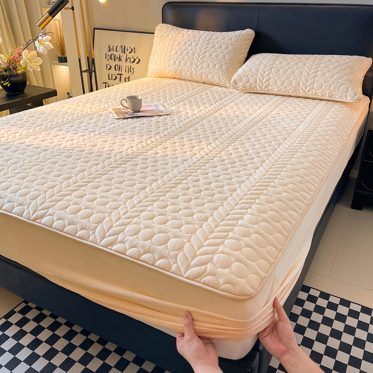 91家纺网 家纺一手货源 找家纺 希廷顿 2025新款速热水晶绒床笠 奶咖色