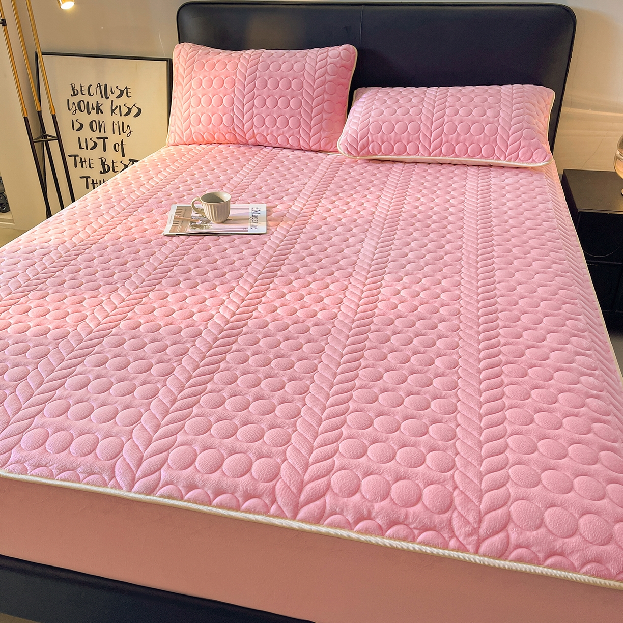 91家纺网 家纺一手货源 找家纺 希廷顿 2025新款速热水晶绒床笠 粉玉色