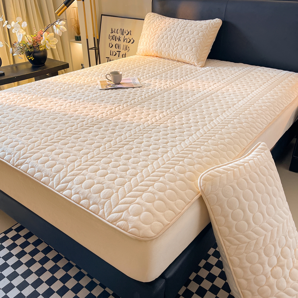 91家纺网 家纺一手货源 找家纺 希廷顿 2025新款速热水晶绒床笠 奶咖色