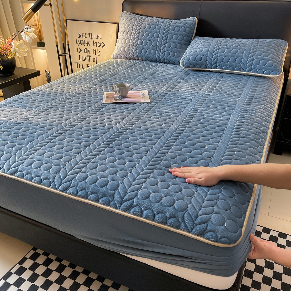 希廷顿 2025新款速热水晶绒床笠 宾利蓝