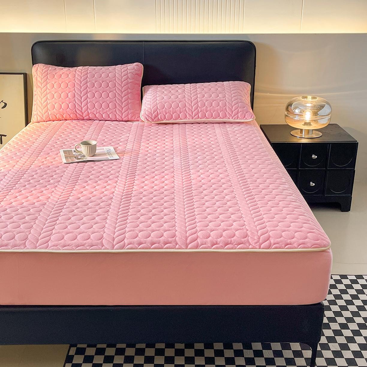 91家纺网 家纺一手货源 找家纺 希廷顿 2025新款速热水晶绒床笠 粉玉色