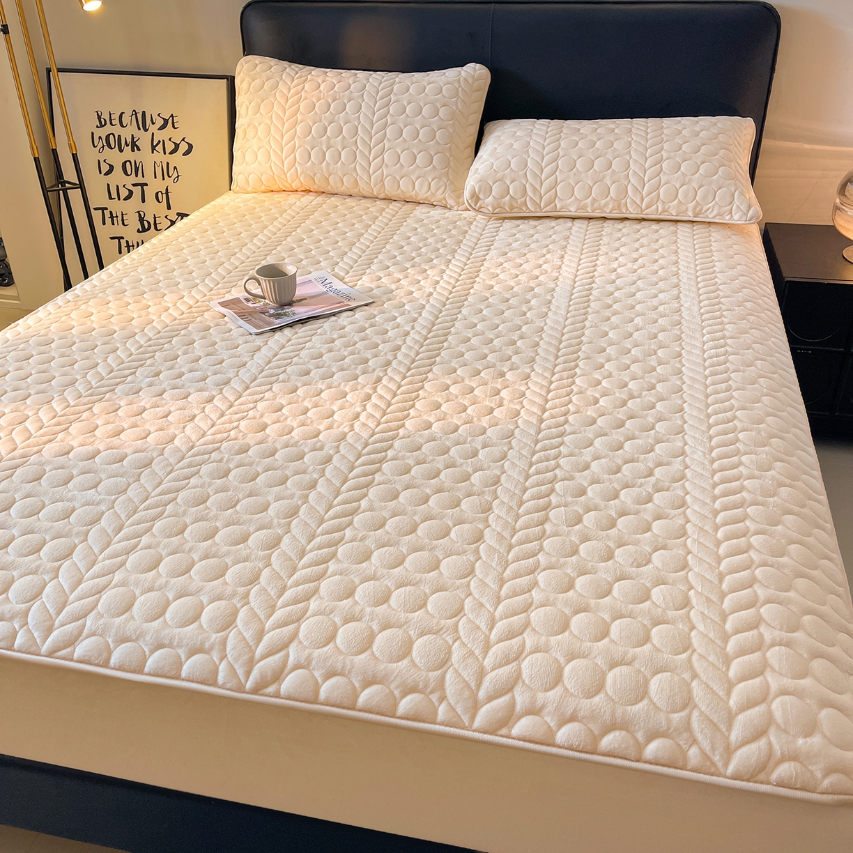 91家纺网 家纺一手货源 找家纺 希廷顿 2025新款速热水晶绒床笠 奶咖色