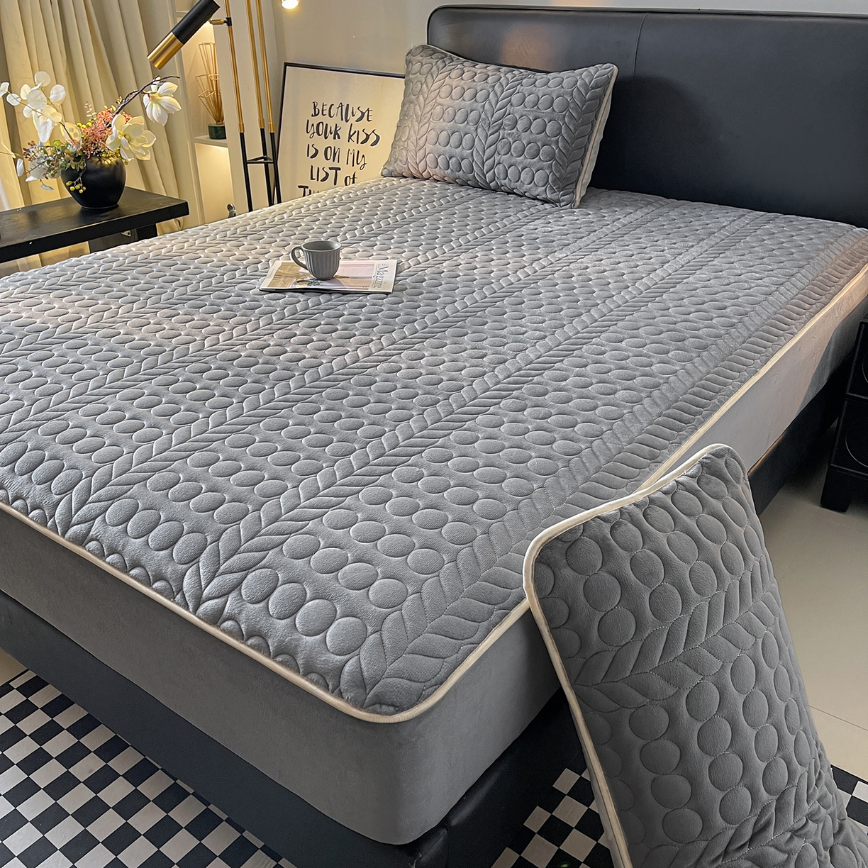 91家纺网 家纺一手货源 找家纺 希廷顿 2025新款速热水晶绒床笠 高级灰