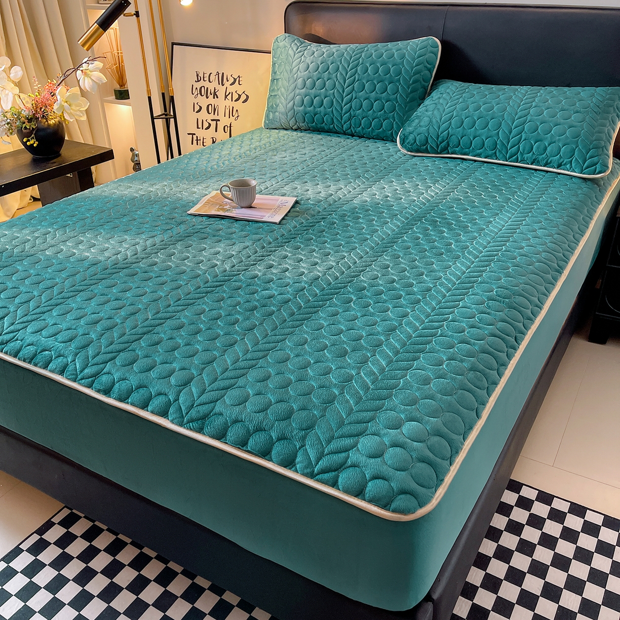 91家纺网 家纺一手货源 找家纺 希廷顿 2025新款速热水晶绒床笠 藏青色