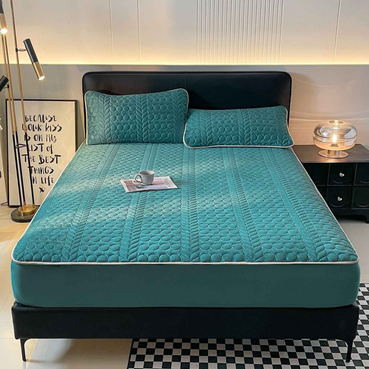 91家纺网 家纺一手货源 找家纺 希廷顿 2025新款速热水晶绒床笠 藏青色