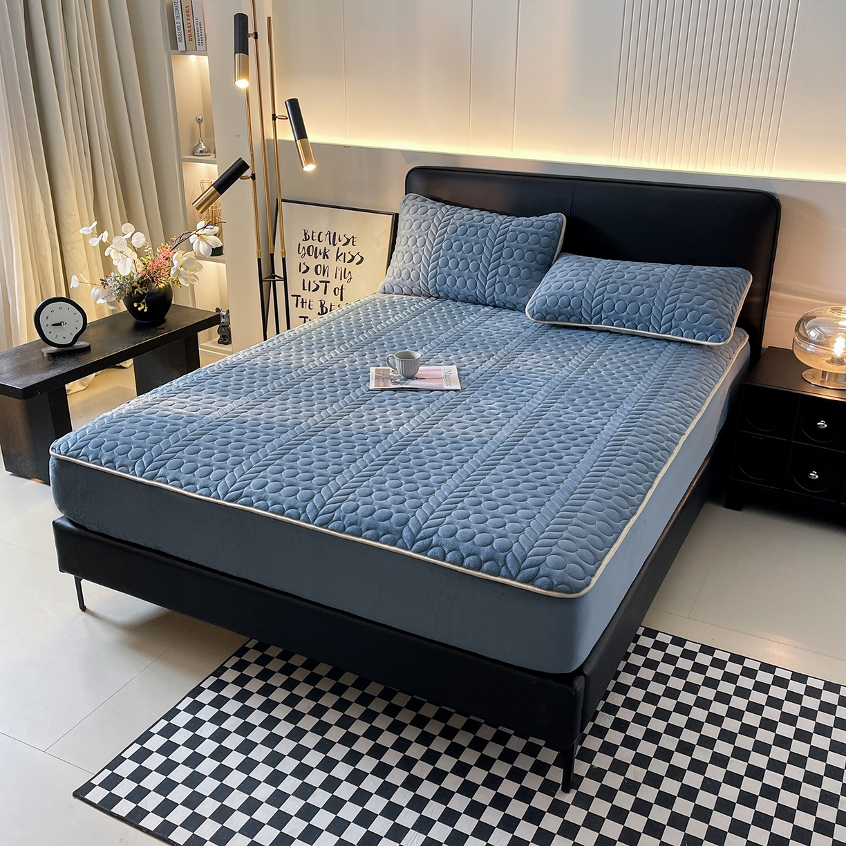 91家纺网 家纺一手货源 找家纺 希廷顿 2025新款速热水晶绒床笠 宾利蓝