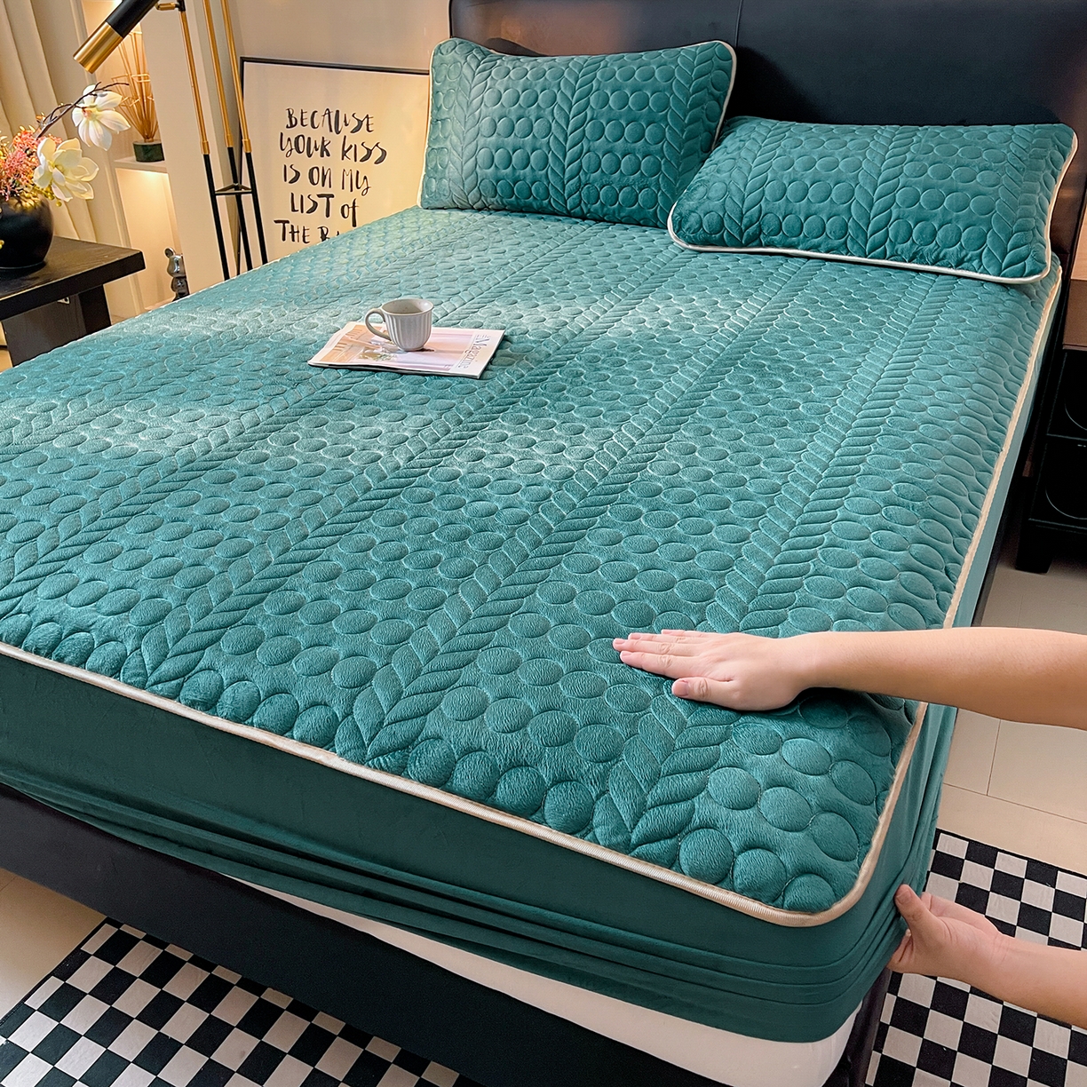 希廷顿 2025新款速热水晶绒床笠 藏青色