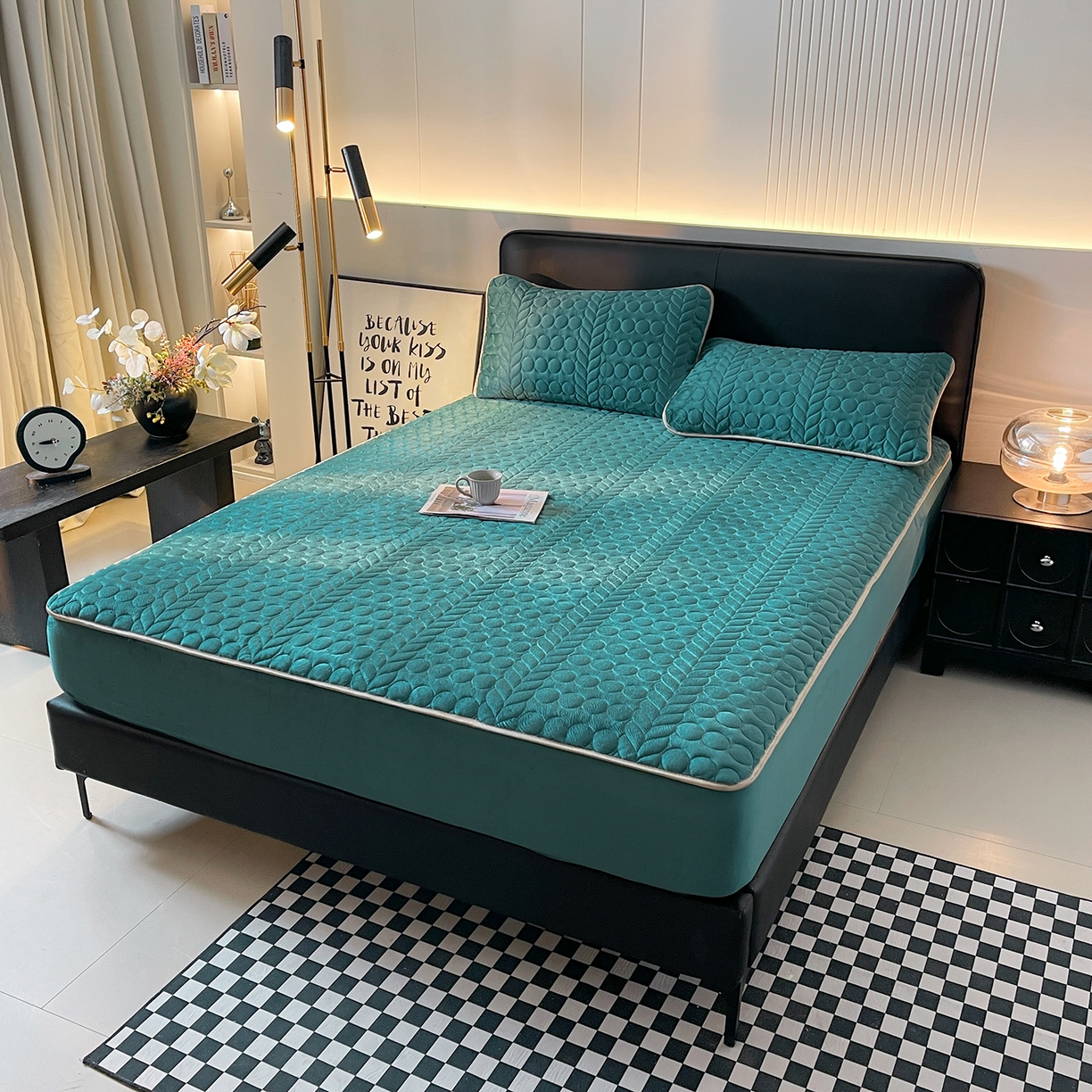 91家纺网 家纺一手货源 找家纺 希廷顿 2025新款速热水晶绒床笠 藏青色