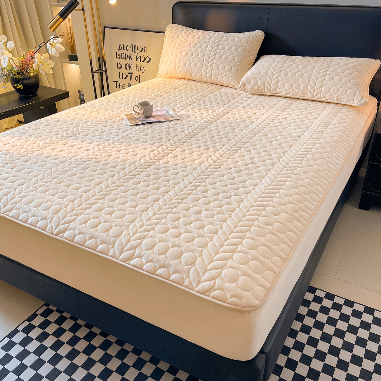 91家纺网 家纺一手货源 找家纺 希廷顿 2025新款速热水晶绒床笠 奶咖色