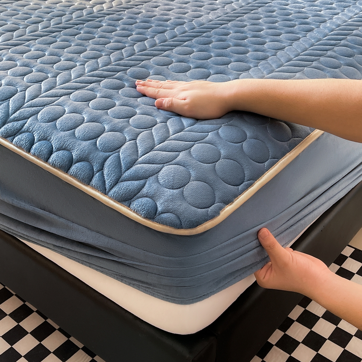 91家纺网 家纺一手货源 找家纺 希廷顿 2025新款速热水晶绒床笠 宾利蓝